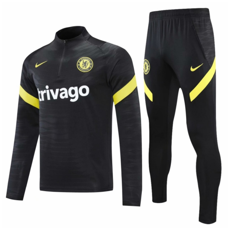 2021/22 Chelsea Black Yellow Training Kits Sweatshirt with Pants